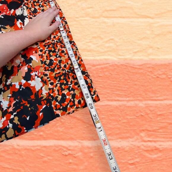 French Connection Orange Black Abstract Splatter Cotton Stretch Midi Dress S 6 - Picture 3 of 9